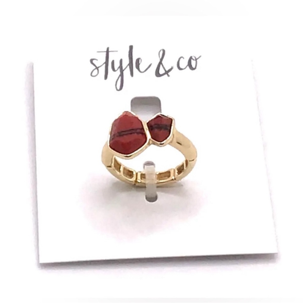 Style and Company Double stone Stretch Ring Red size 8